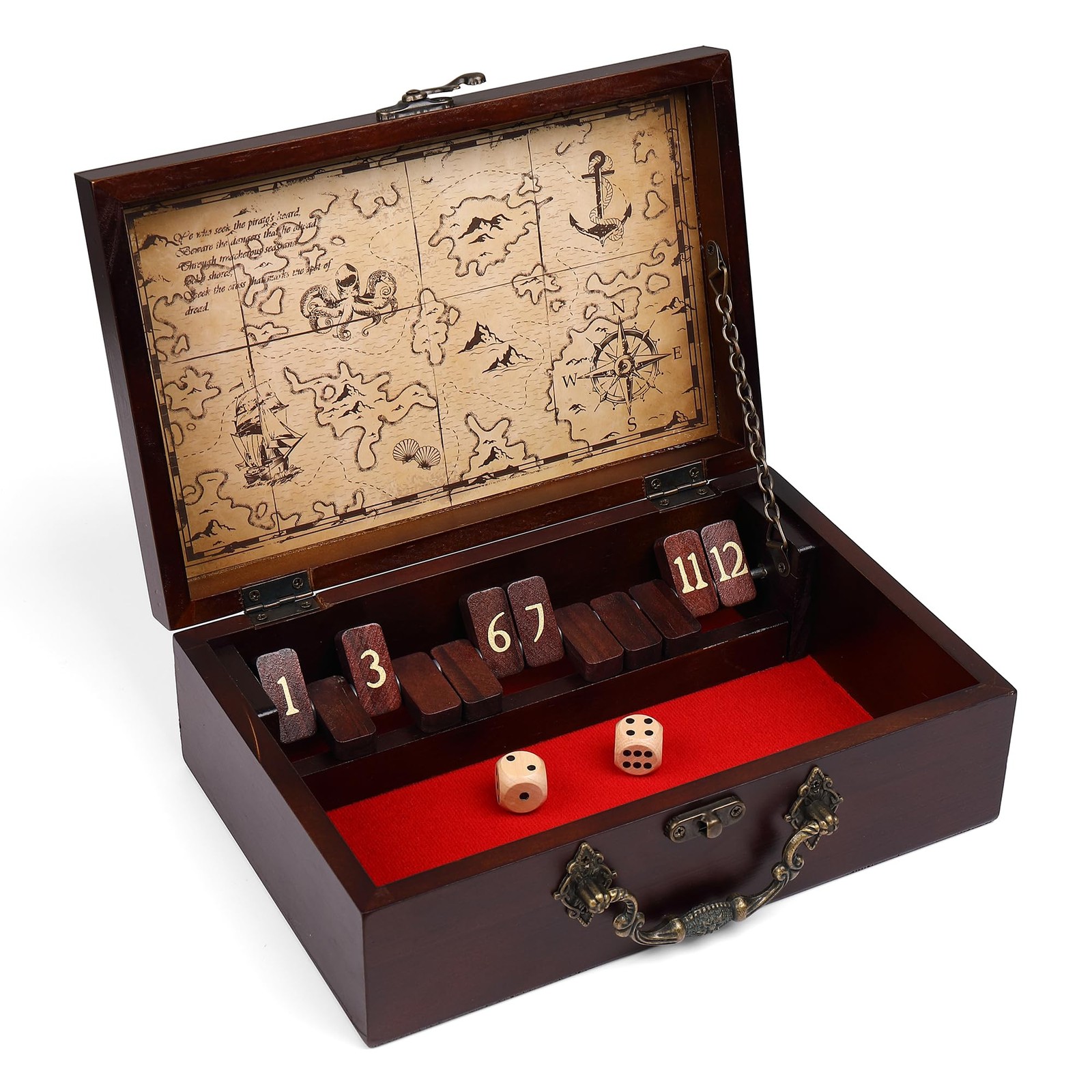 STERLING Games 12 Number Shut The Box Wooden Box Travel Case Nautical Theme F…