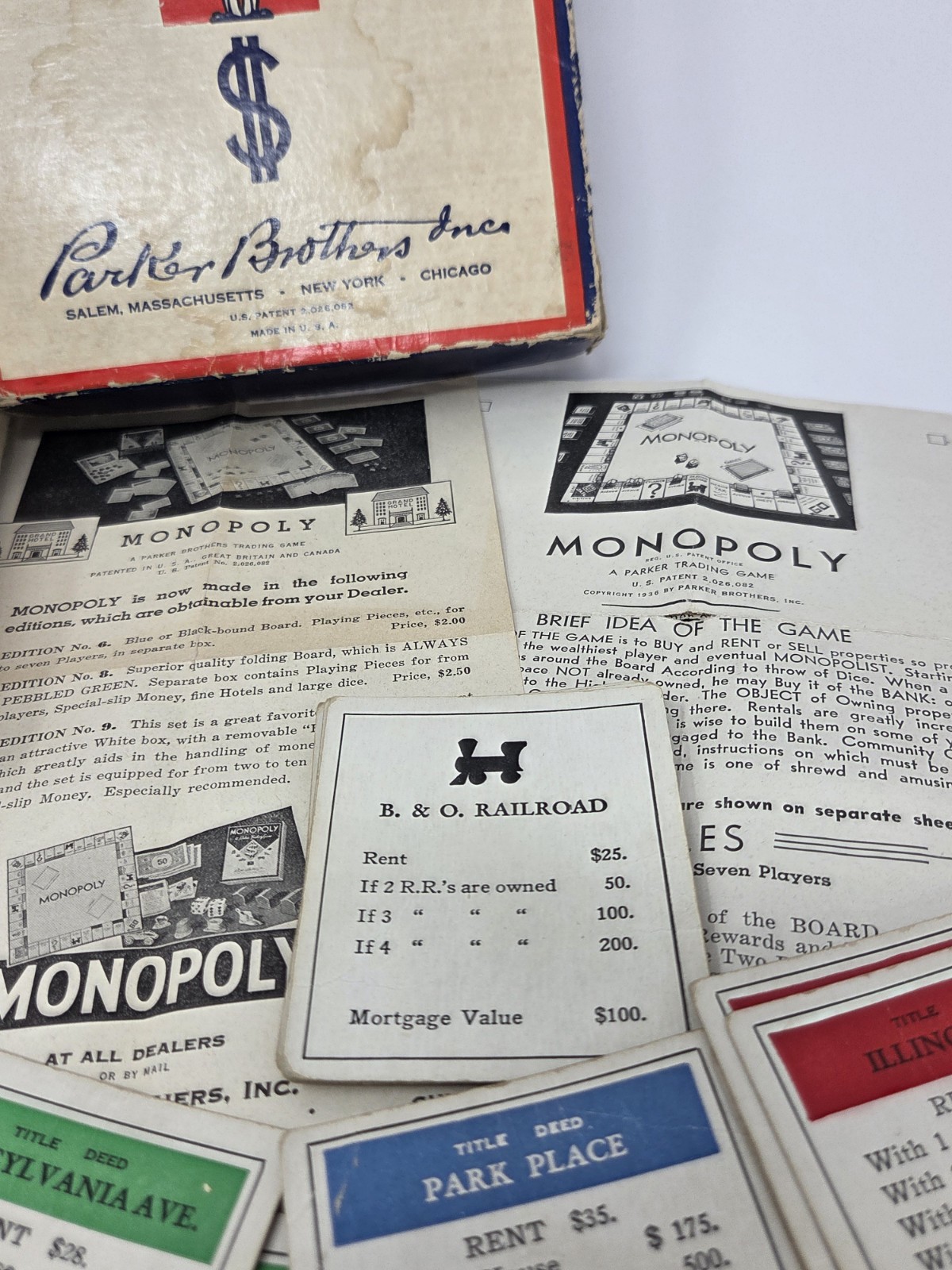 Rare 1941 MONOPOLY Game-Parker Brothers-“Trade Mark” Black Box-No Board Vintage
