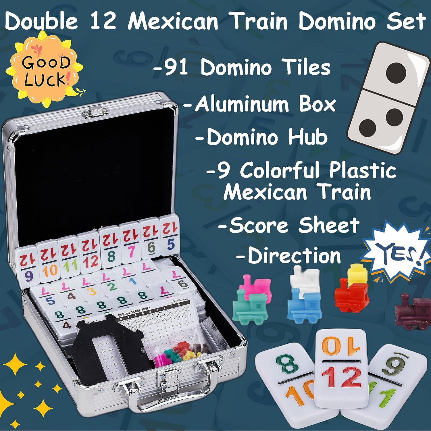 Mexican Train Dominoes with Color Numbers,Double 12 Numerical Domino