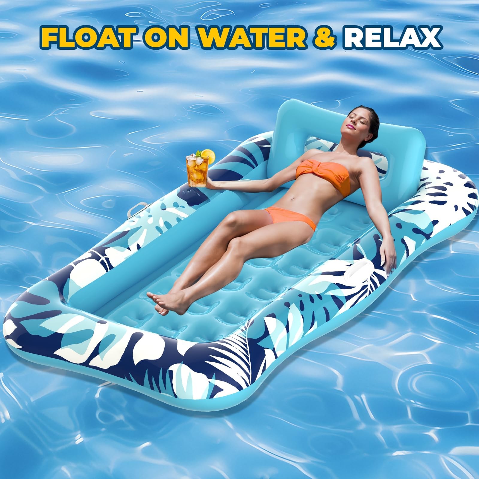 Nenrsl 76×48 XL Inflatable Pool Float Lounger Tanning Mattress with Pillow
