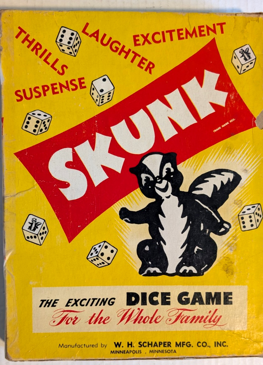 Vintage 1953 Schaper Skunk Dice Game Complete – USA