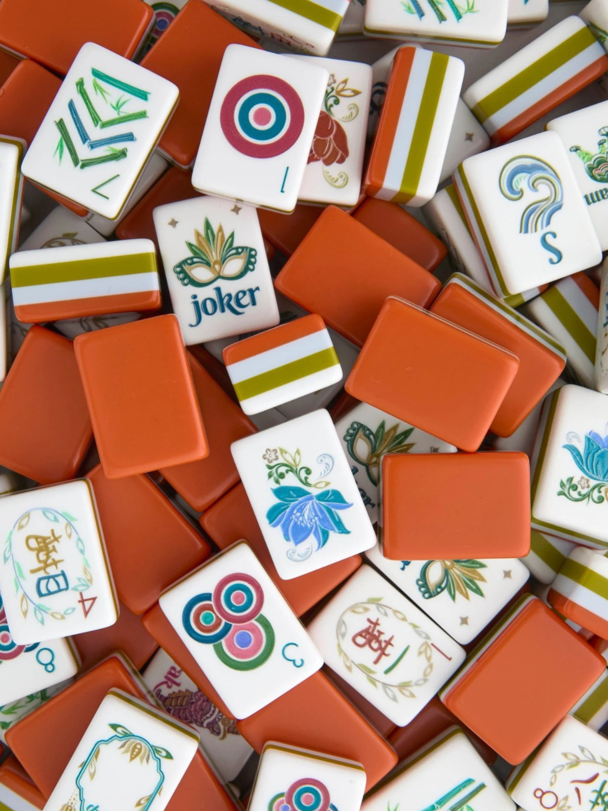 160 American Mahjong Tiles 4-Layer Acrylic Dark Orange Theme Engraved Set