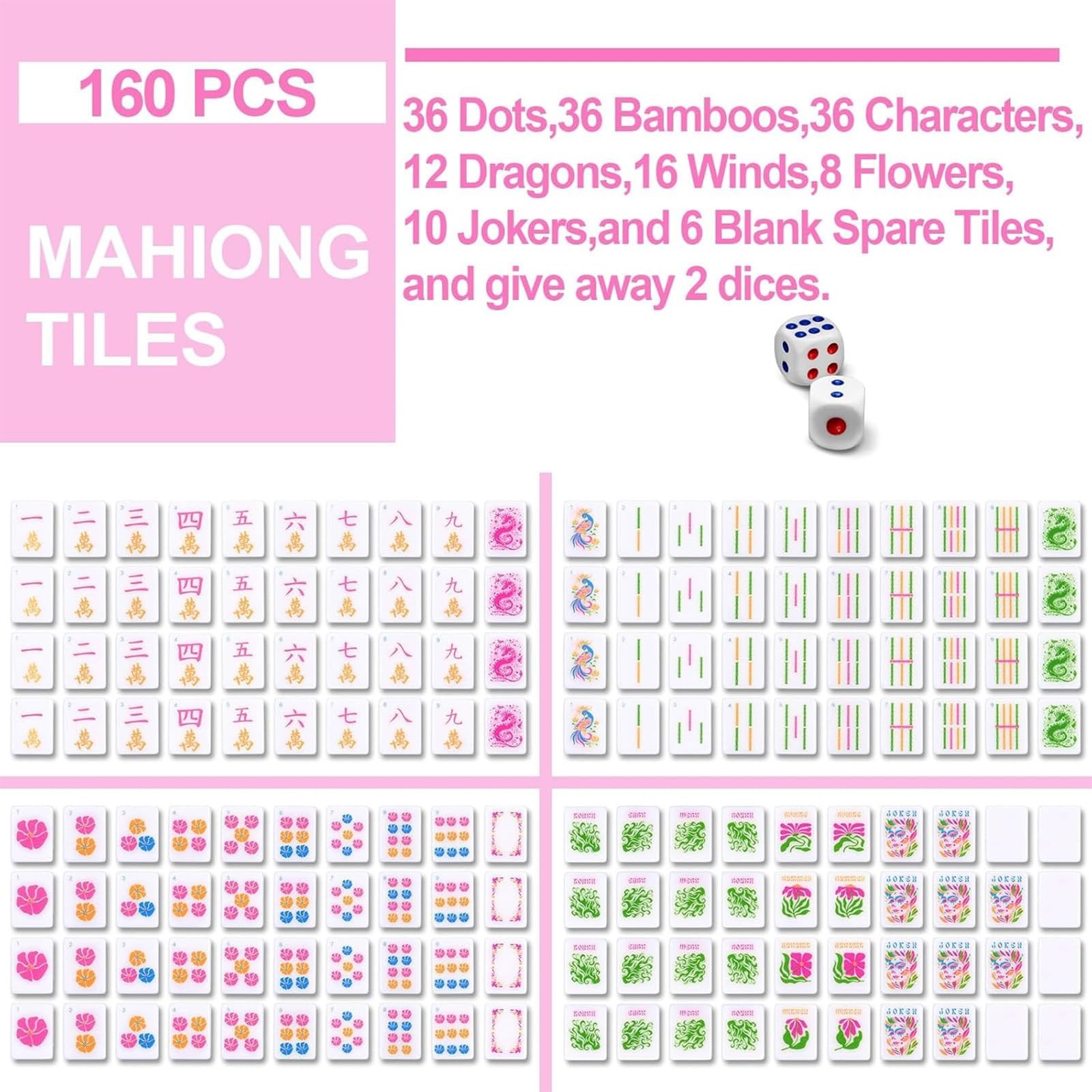 Soulchen 160 Pink Kaleidoscope American Mahjong Tile Set with Acrylic Storage…