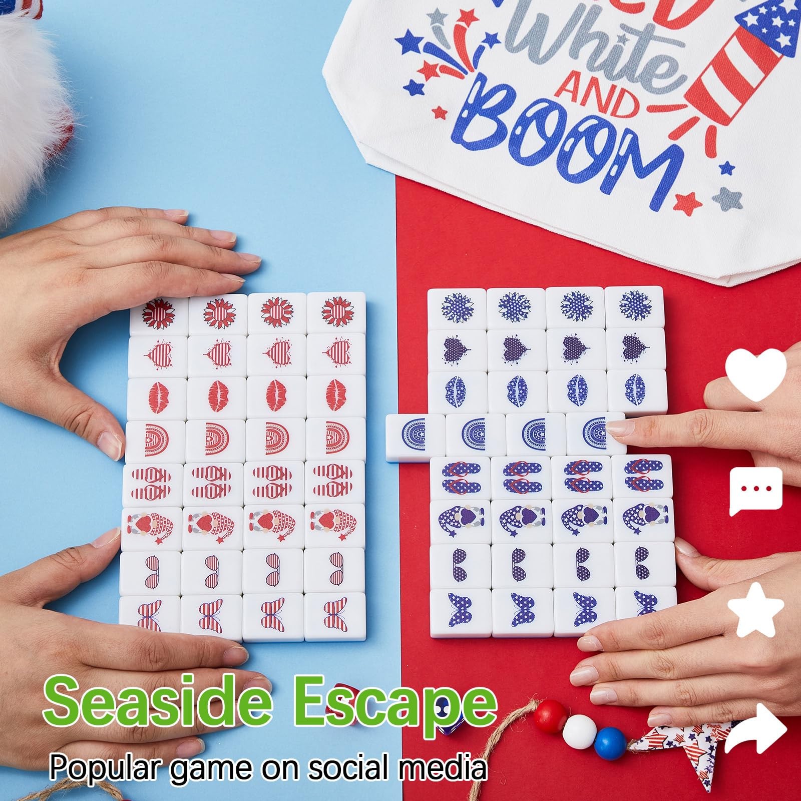 Hollowfly 2 Player Patriotic Mahjong Block Set Storage Bags 65 Tiles 30 Mm 4Th