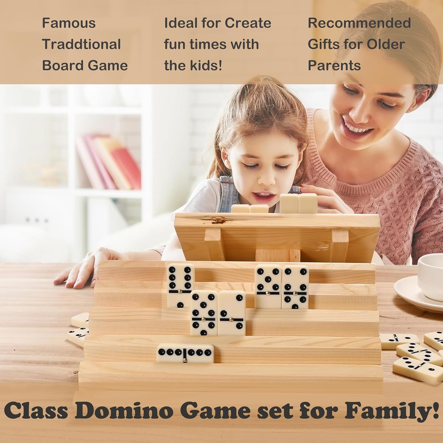 Dominoes Set for Adults, Dominos Set with 28 Ivory Tiles, Double Six Dominos Gam