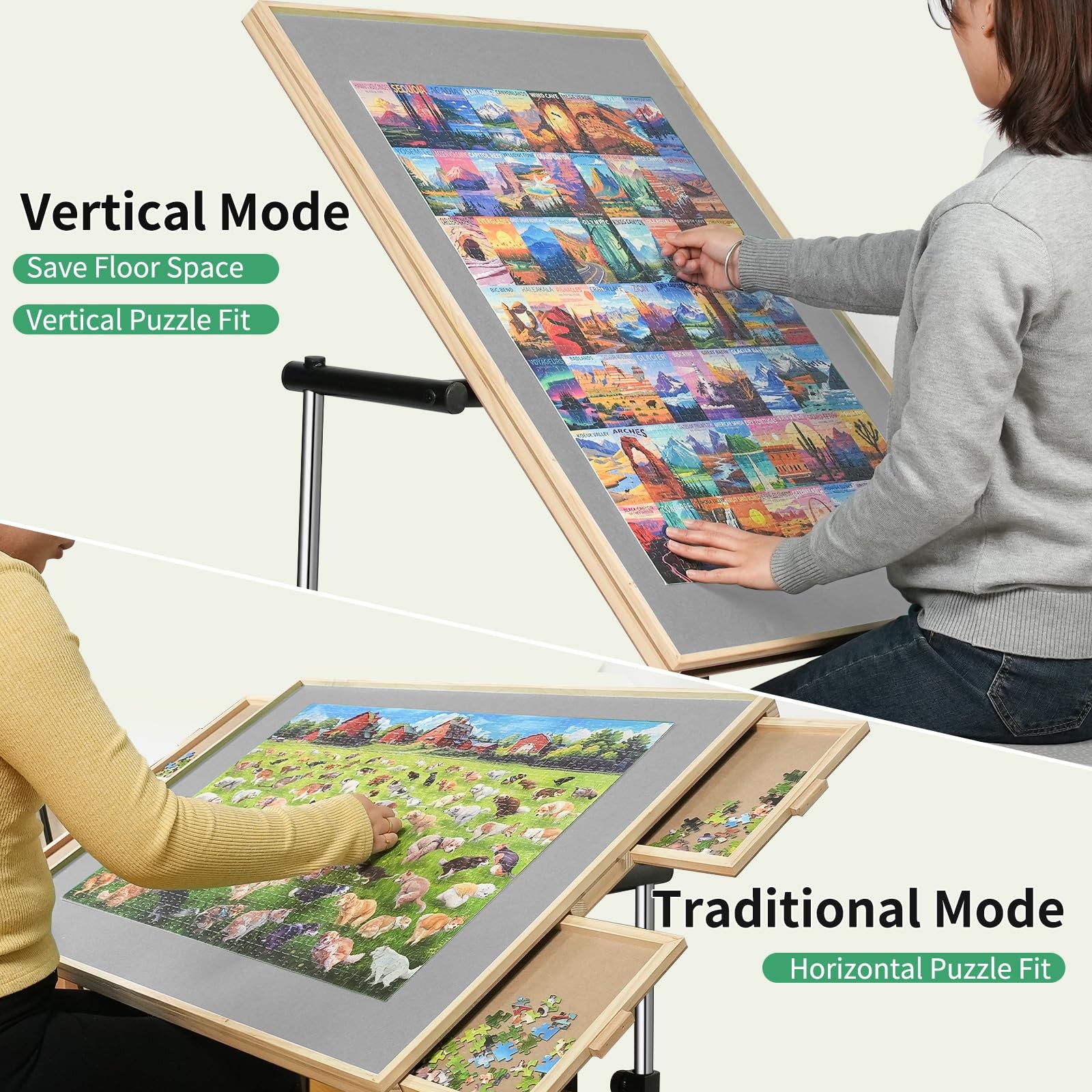 Puzzle Table 1500 Pieces Wooden Jigsaw 24.92 33.58 Drawers Wheels ALL4JIG Legs