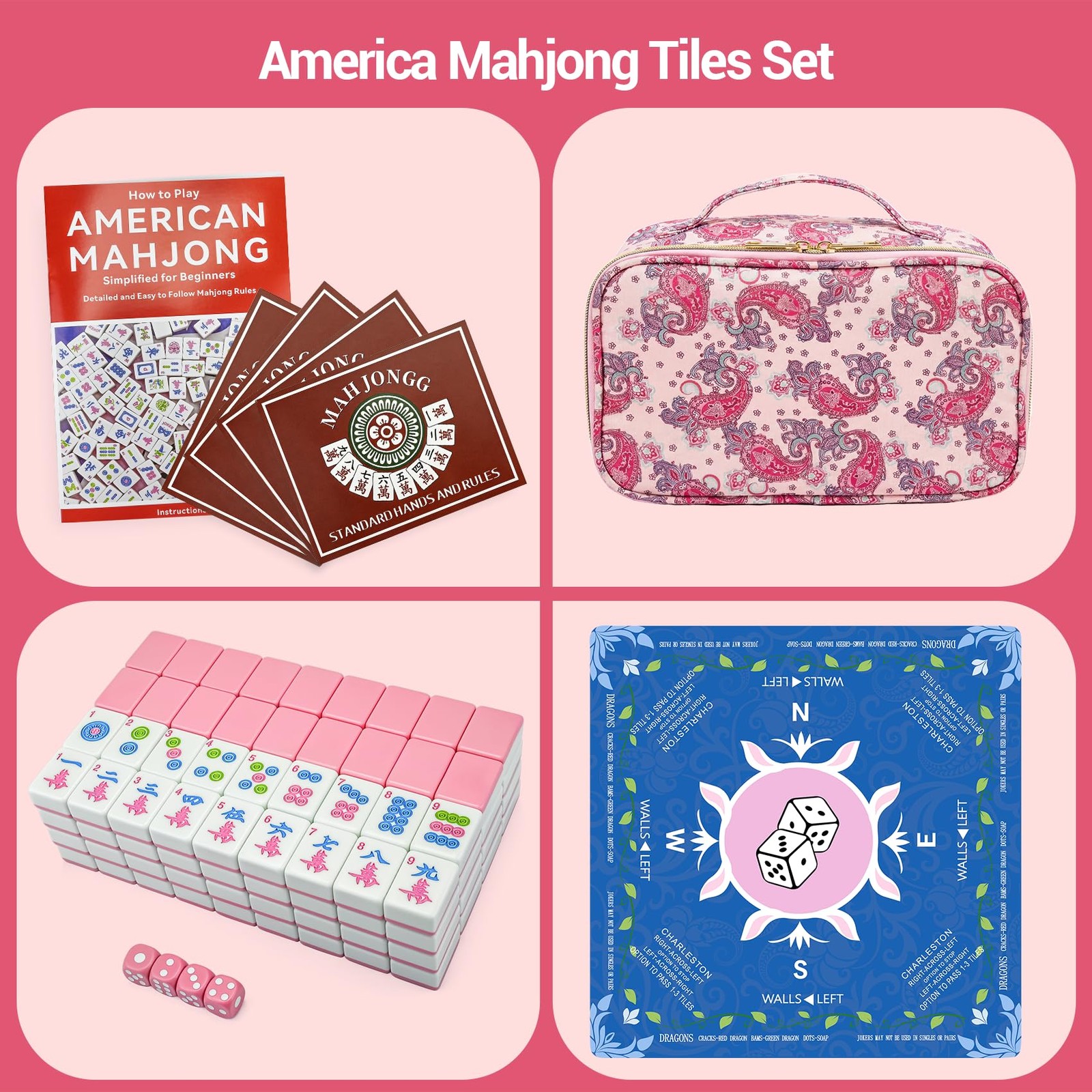 Gartu American Mahjong Tile Set, 166 Pink Tiles (1.2”), Mahjong Tile Set with…