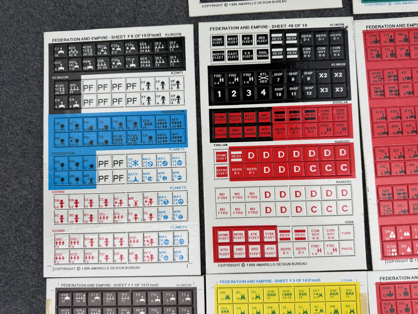 Task Force Games FEDERATION AND EMPIRE 1986 Edition Tile Sheets Parts Pieces Lot