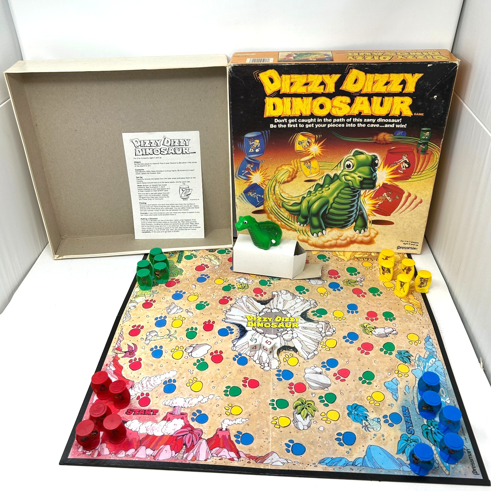1987 DIZZY DIZZY DINOSAUR Board Game pressman WORKS Complete vintage wind up