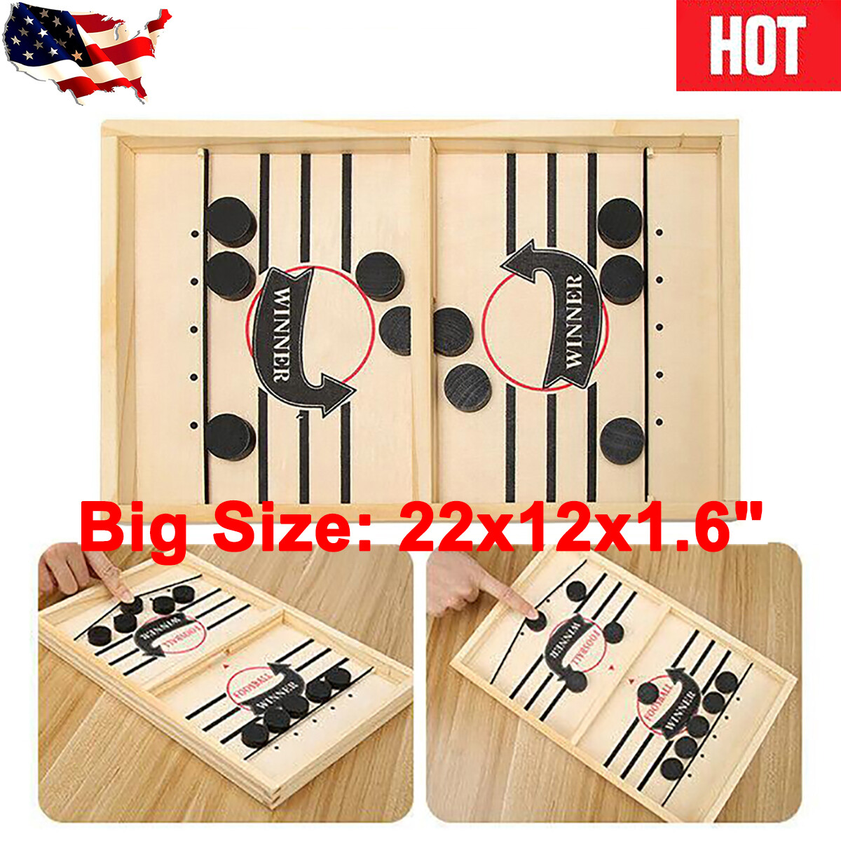 2x Fast Sling Puck Desktop Game Winner PK Board Game Children Toys Gift Big Size