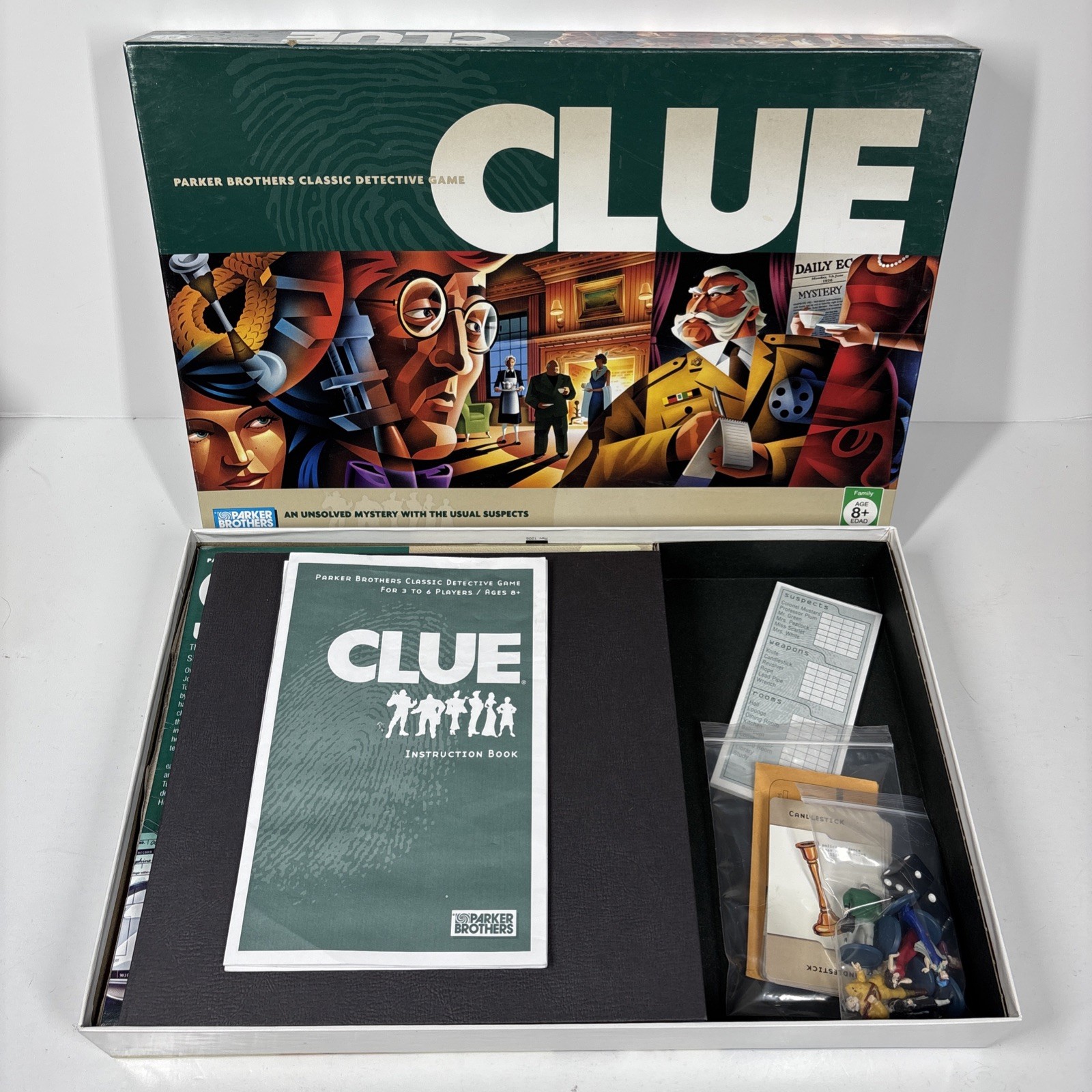 Clue COMPLETE Parker Brothers 2005 Classic Detective Board Game Mystery