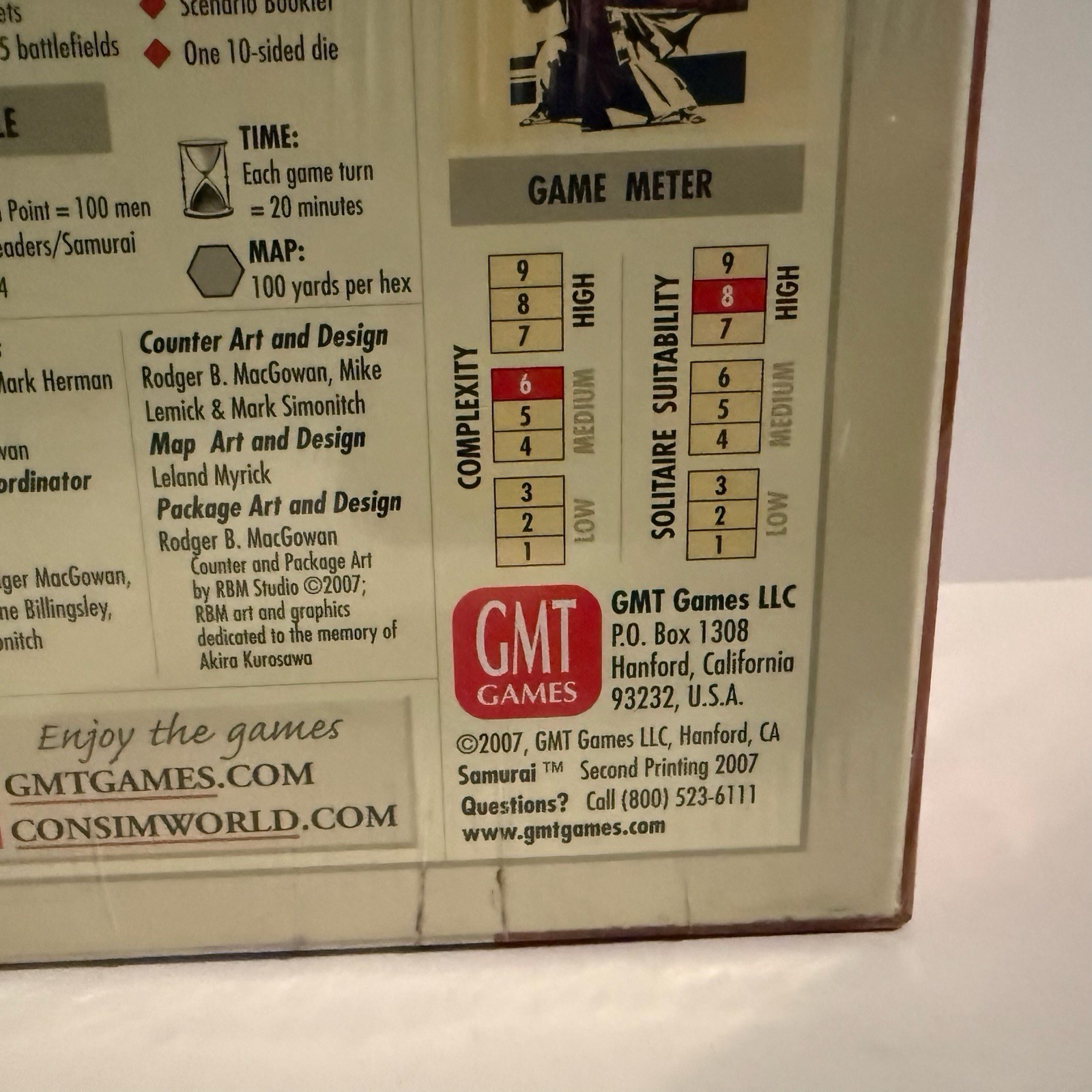 Samurai Board Game 2nd Print Warfare in the 16th Century GMT Games 2007 – New