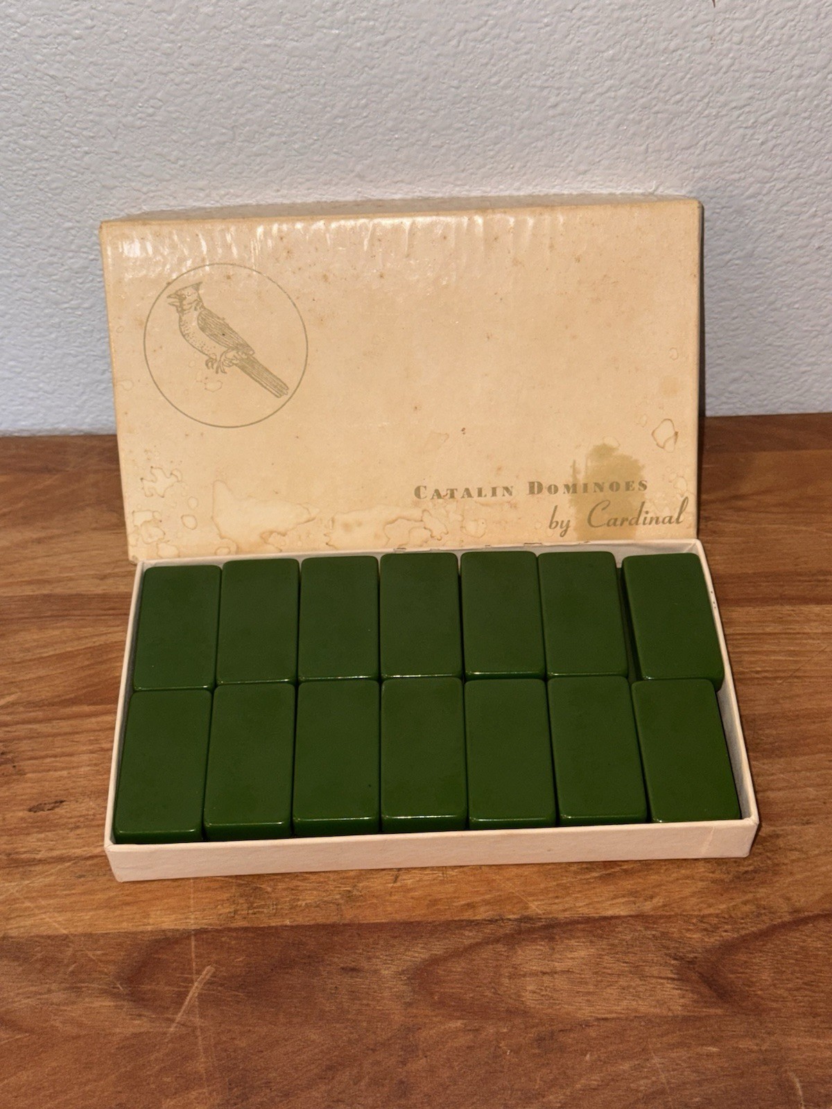 1940s Catalina Dominoes by Cardinal GREEN No. 500 With Original Box. Very Nice