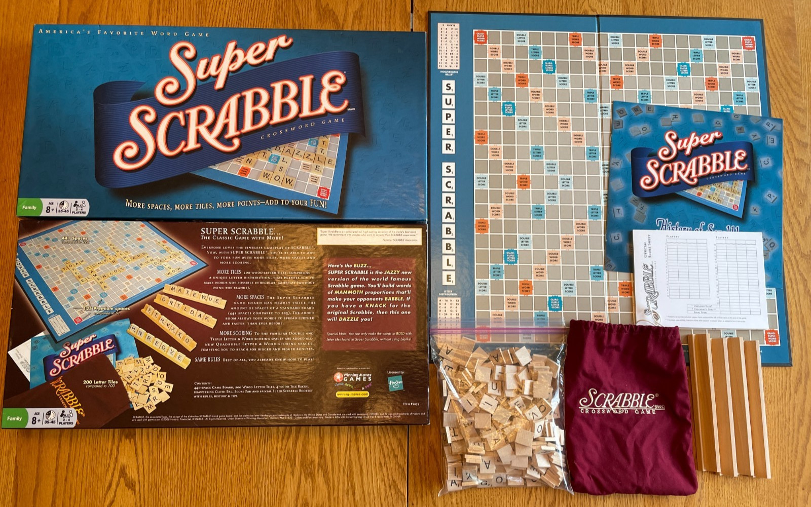 SUPER SCRABBLE Game w/ Bigger Board & 200 Wood Tiles – 100% COMPLETE