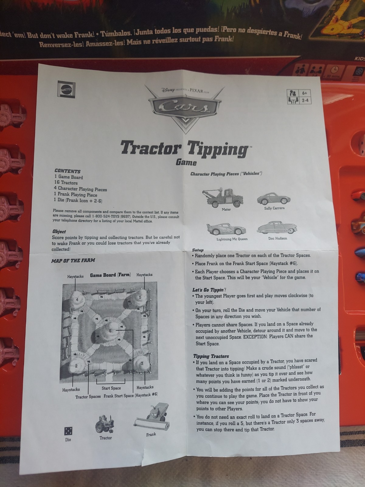 Vtg Disney Pixar Cars Tractor Tipping Board Game by Mattel 100% Complete 2006