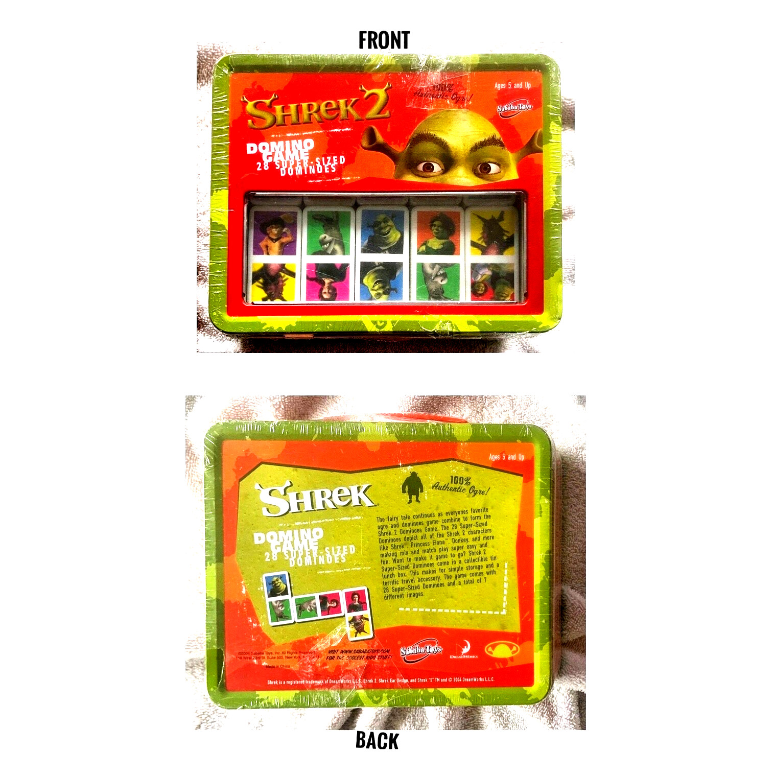 Shrek 2🎲Domino Game Tin👹Lunch Box 2004 Sababa Toys Dreamworks Fun Kid Gift,NEW