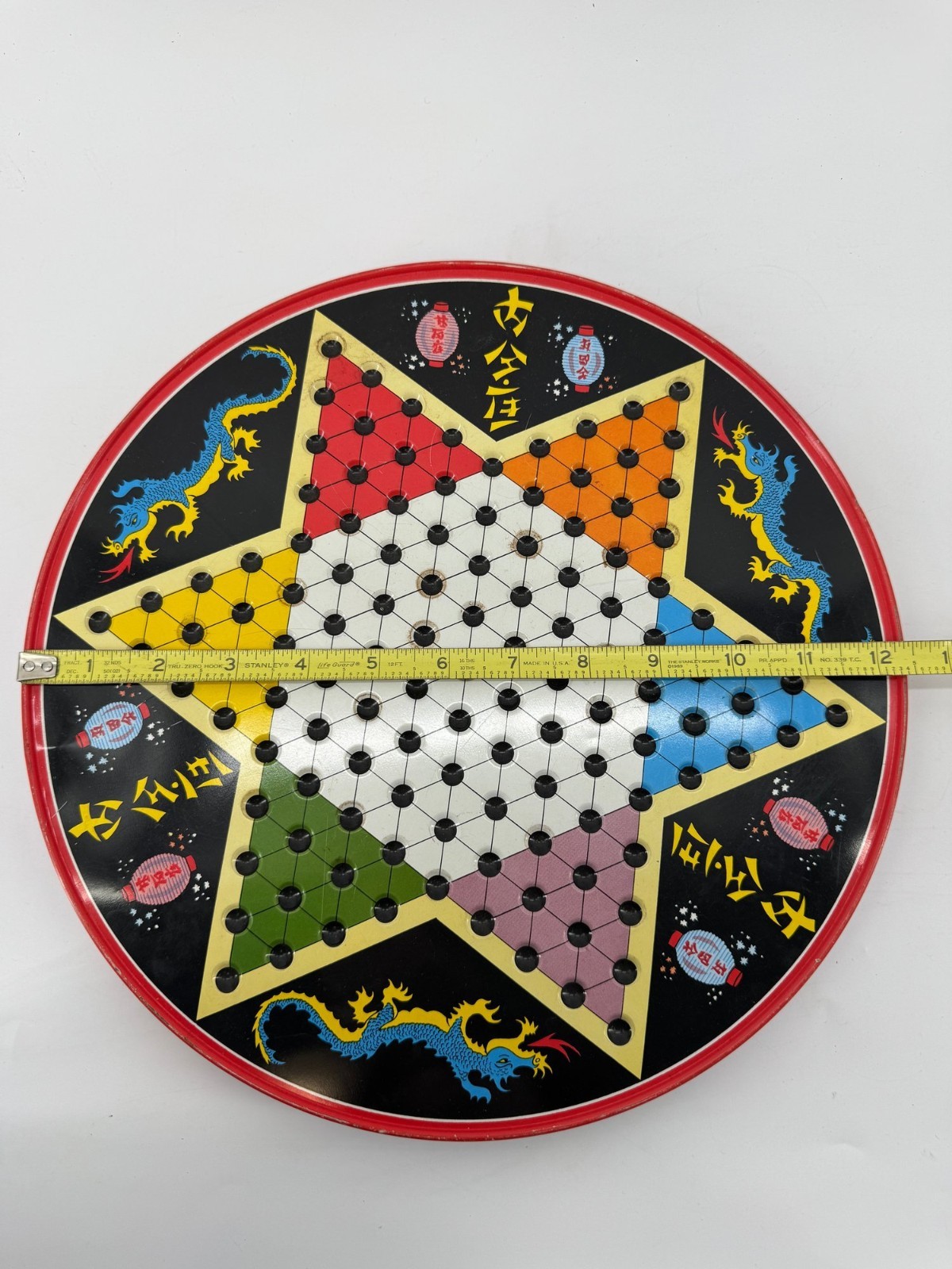 OHIO ART VINTAGE CHINESE CHECKERS LITHO TIN METAL DRAGON GAME – 34 MARBLES