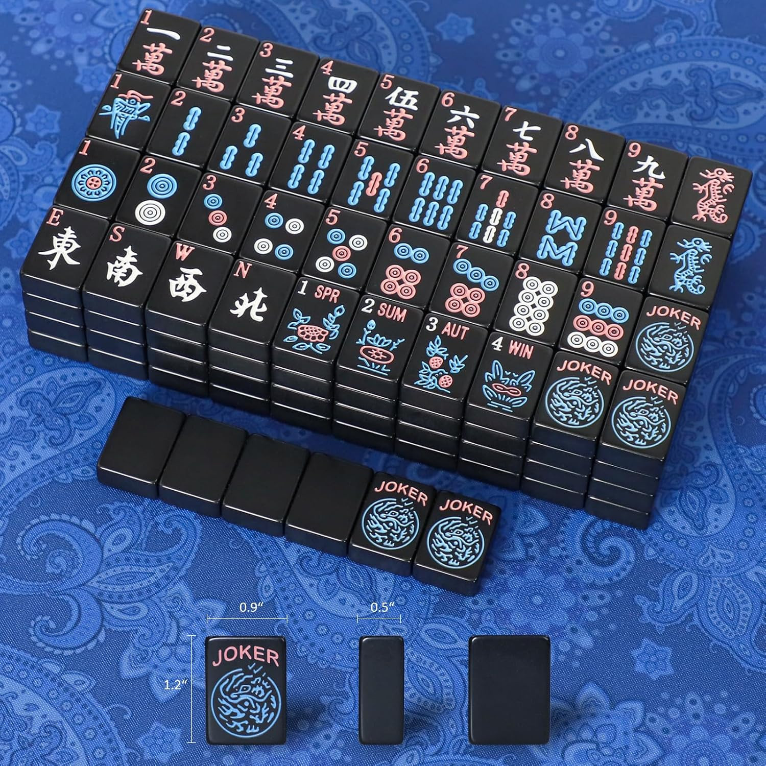American Mahjong Tiles (1.2”,Tiles Only), 166 Mahjong Tile Set with Black Color