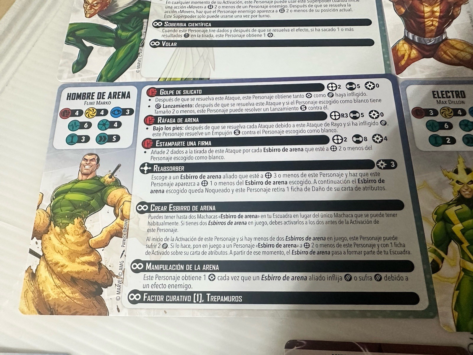 Marvel Crisis Protocol Sandman Electro Vulture Character & Tactic Cards Spanish