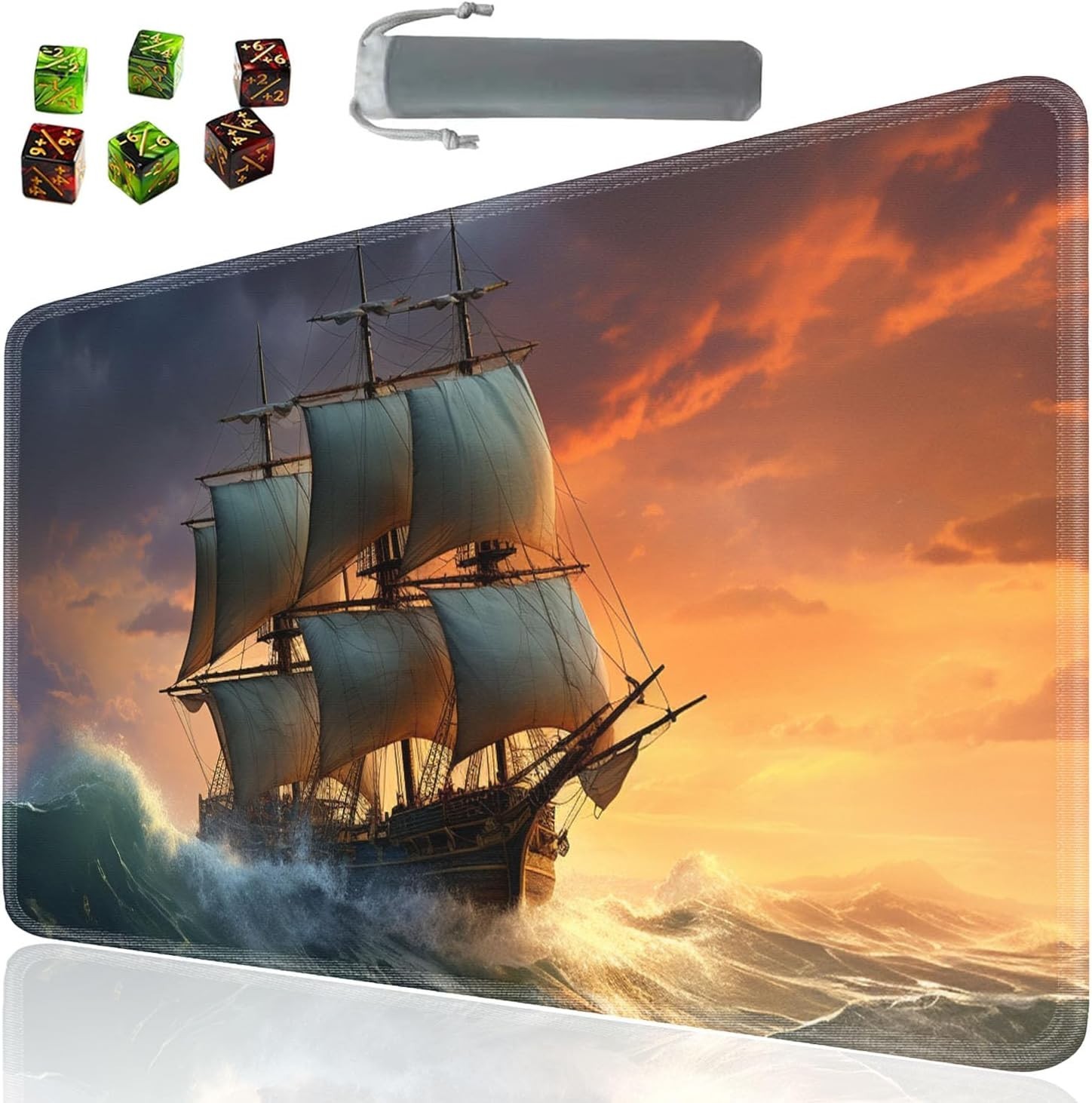 Waterproof and Washable Gaming Playmat 24″ x 14″ for Card Games with Dice
