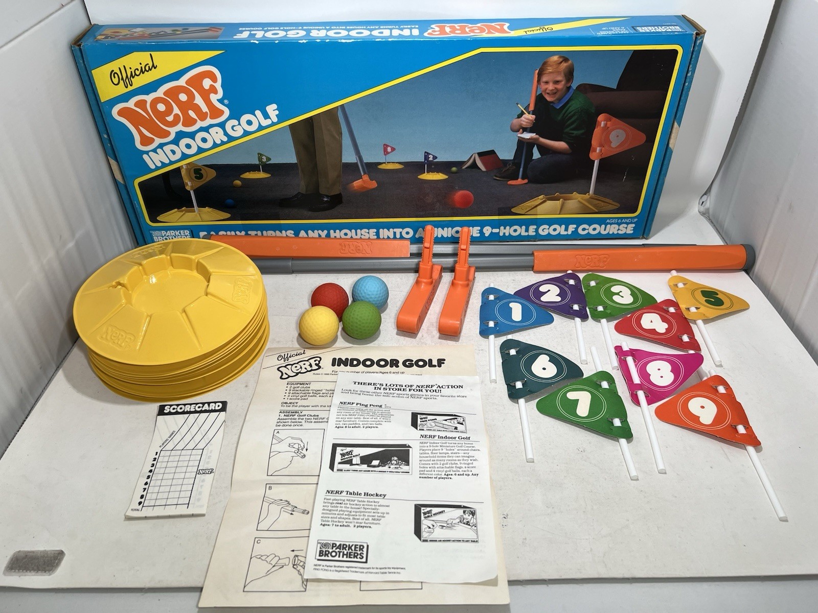 Vintage 1987 NERF Indoor Golf Complete Set with Box – 9-Hole Golf Kids Game