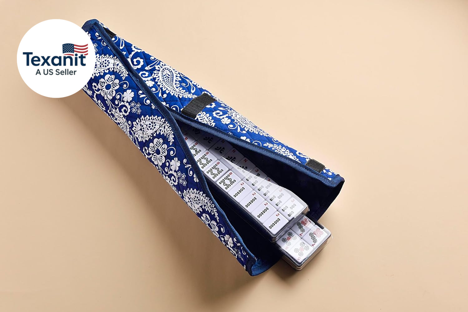 American Mahjong Set, Blue Paisley Carrying Bag,166 Premium White Tiles,4 All-In
