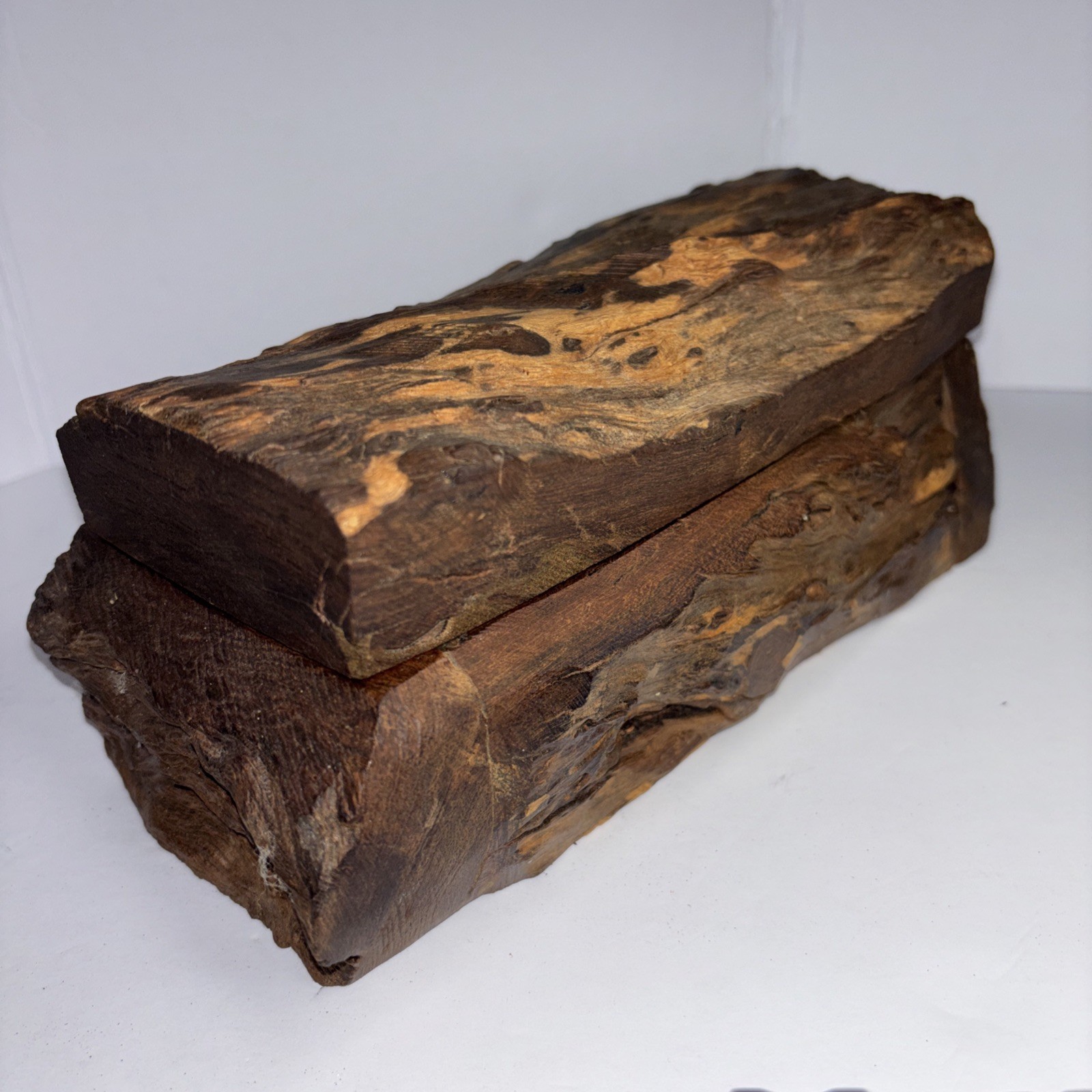 Vintage Hand Carved Wooden Domino Set Rustic Log Box Complete Game Set