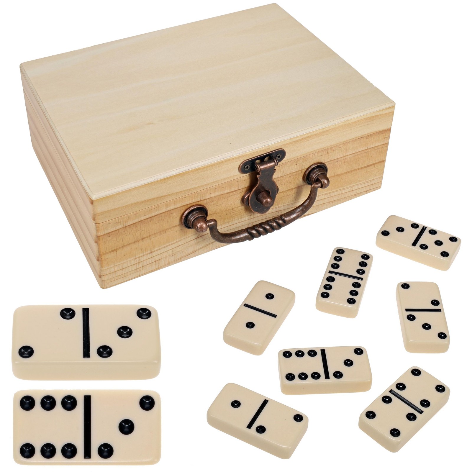 WE Games Double 6 Dominoes Ivory Color Tiles with Wooden Treasure Box