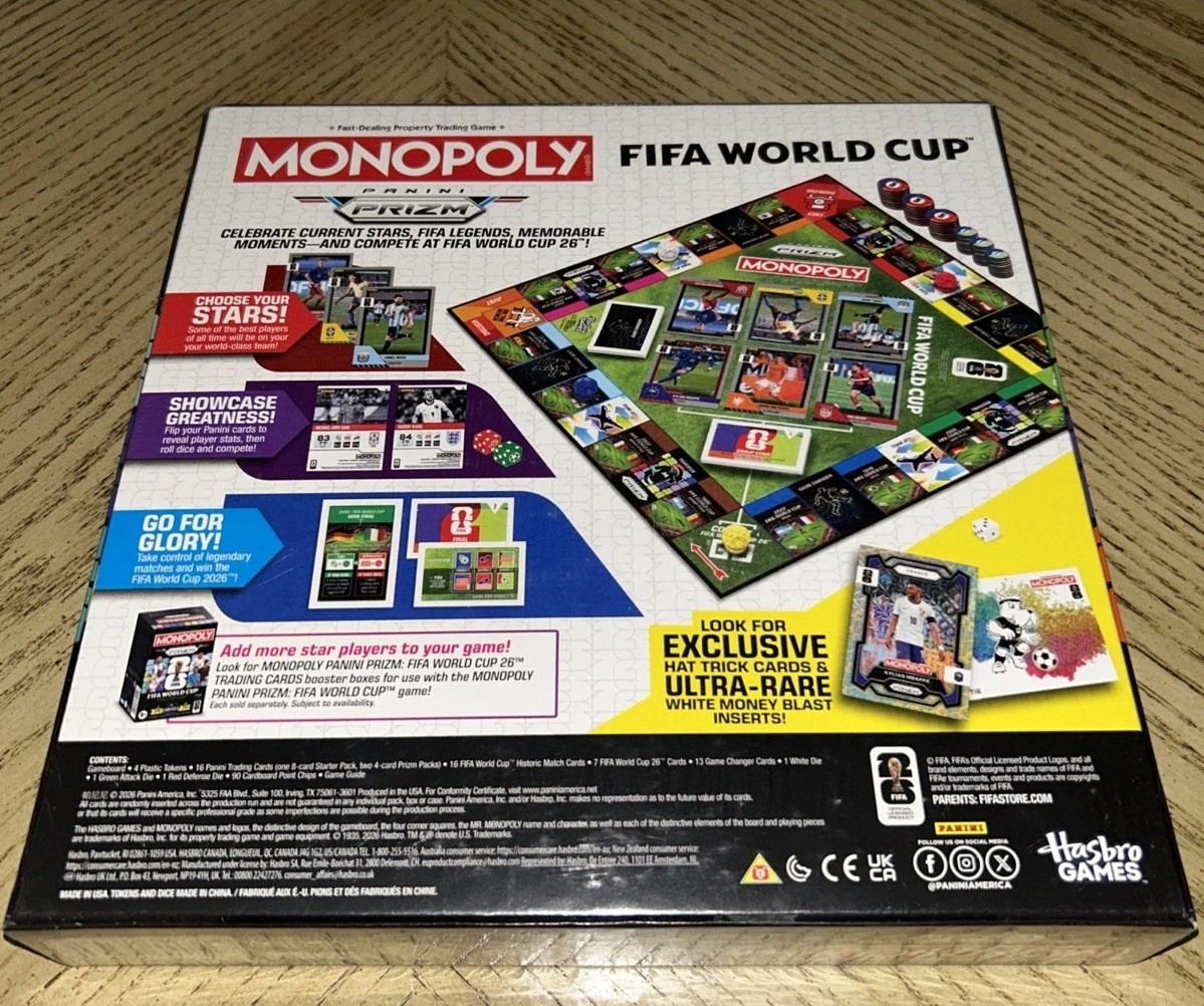 Monopoly Panini Prizm FIFA World Cup Board Game Includes 1 Starter & 2 Prizm Pk