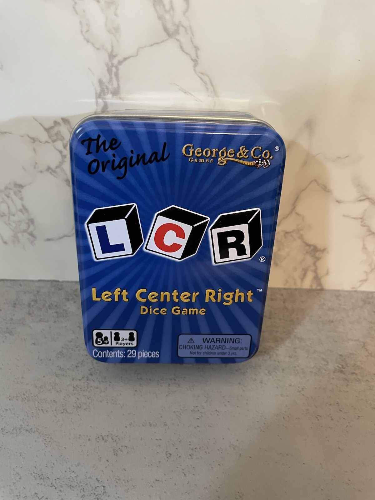 The Original LCR Left Center Right Dice Game – Blue Tin – New