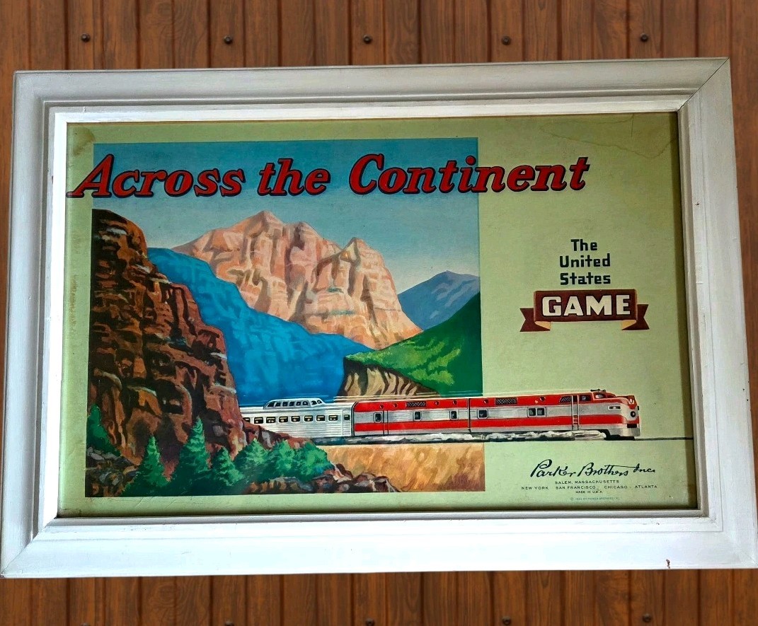 Vintage Framed Board Game Box Lid “Across The Continent ” Train Gaming Decor
