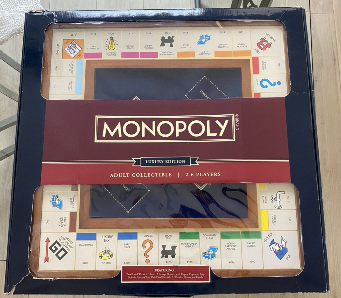 NEW Monopoly Luxury Edition Large Deluxe Wooden Board Game Never used Open Box