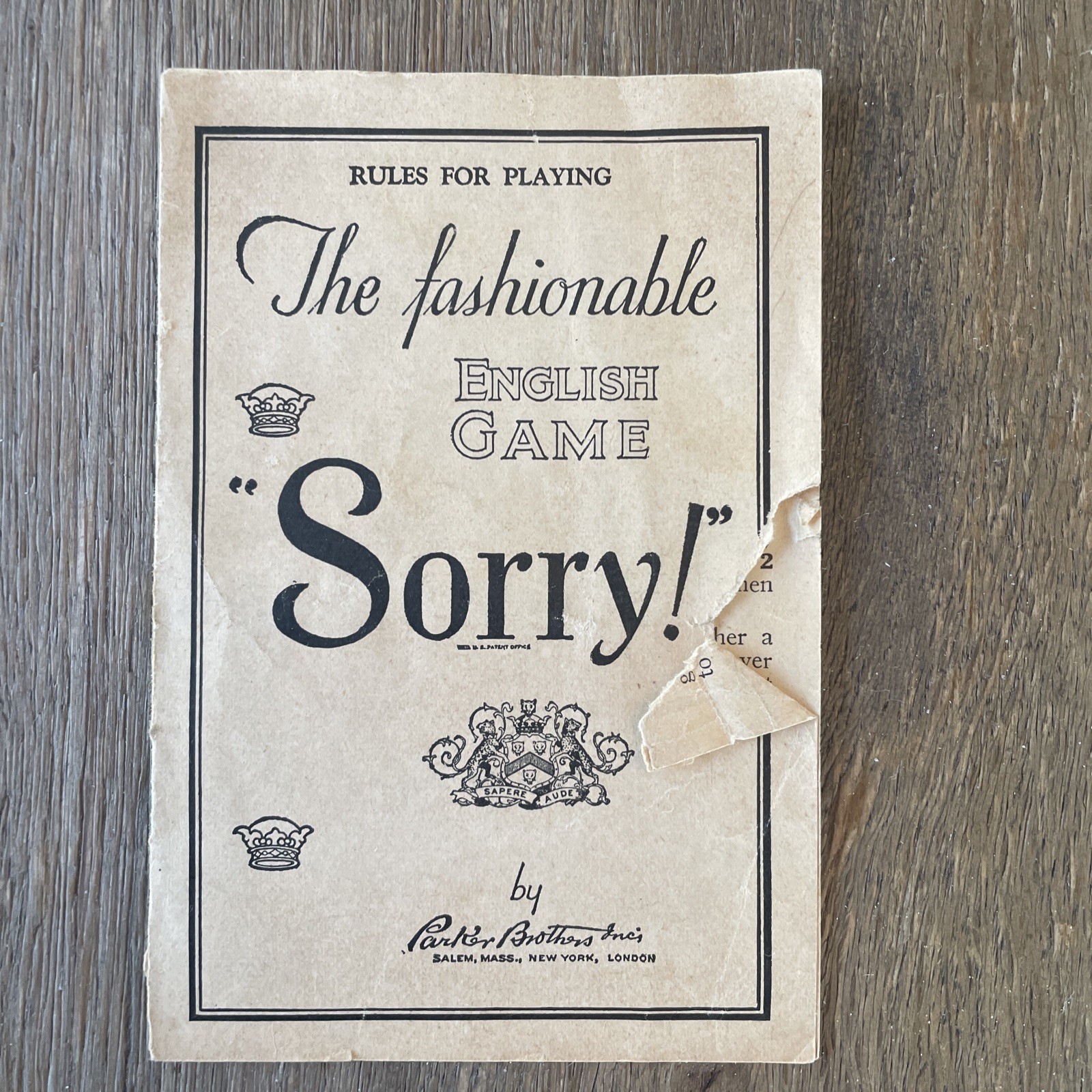RARE 1930s Fashionable English Game SORRY! Complete Board Game Early Edition
