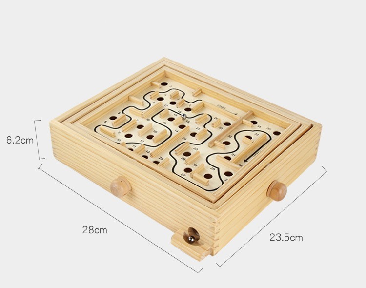 Wooden Marble Maze Labyrinth Tilt Balance Dexterity Puzzle Game Board Brain Game