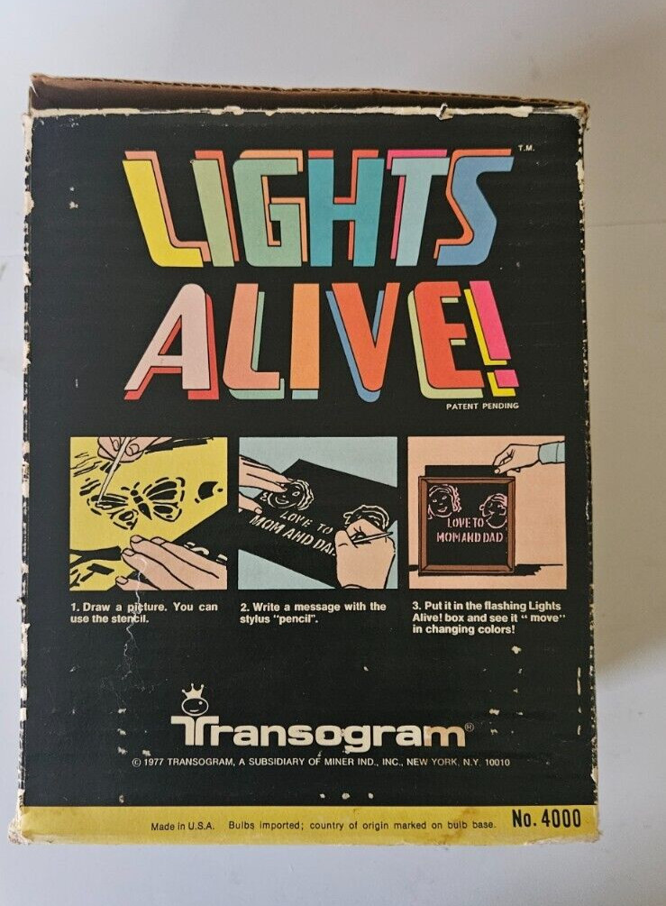 VINTAGE 1977 TRANSOGRAM LIGHTS ALIVE! 4000 BOX WORKS GREAT COLORFUL MESSAGE FUN