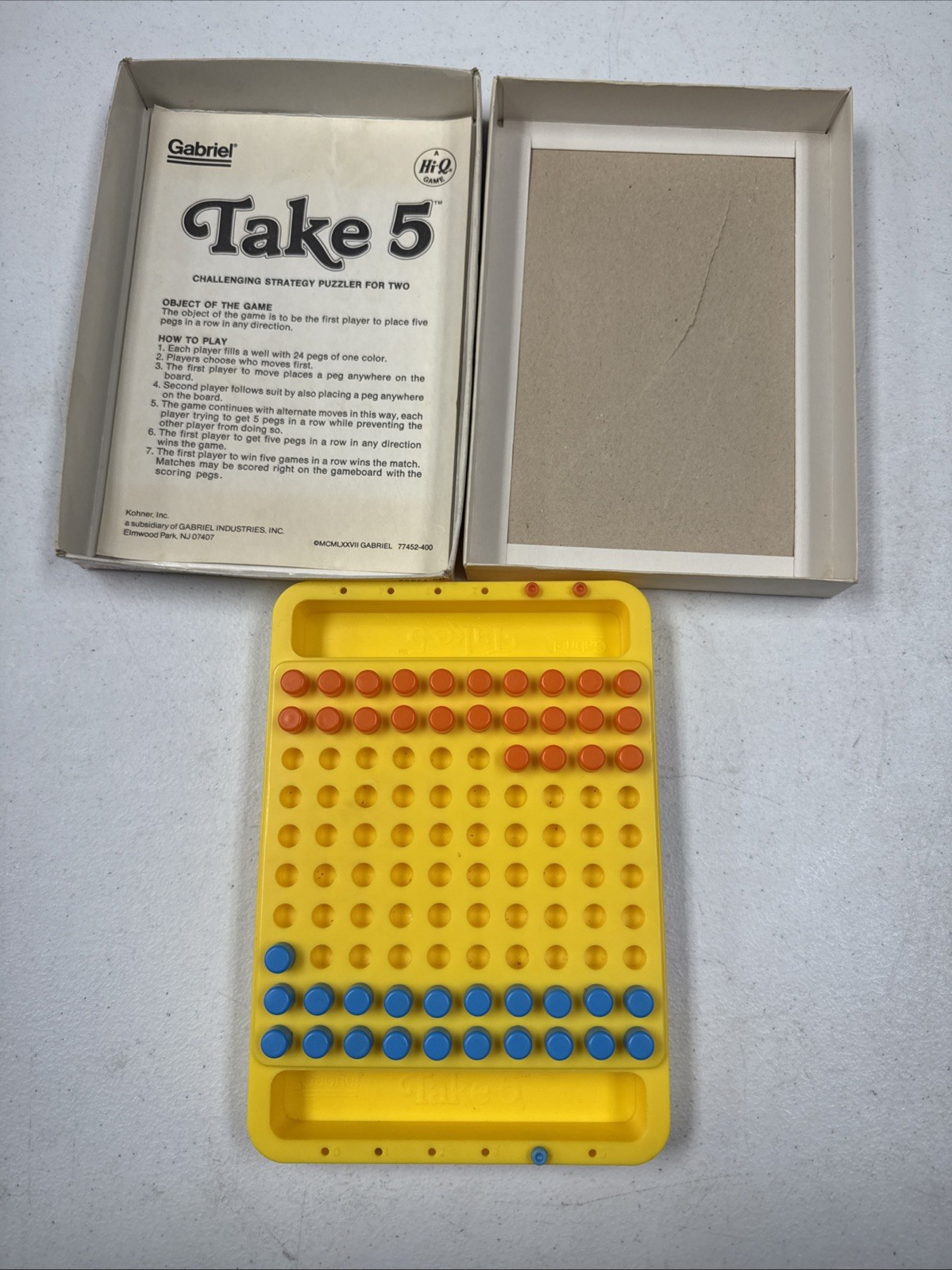 Vintage 1977 Take 5 Strategy Peg Game Puzzler by Gabriel A Hi-Q Game INCOMPLETE