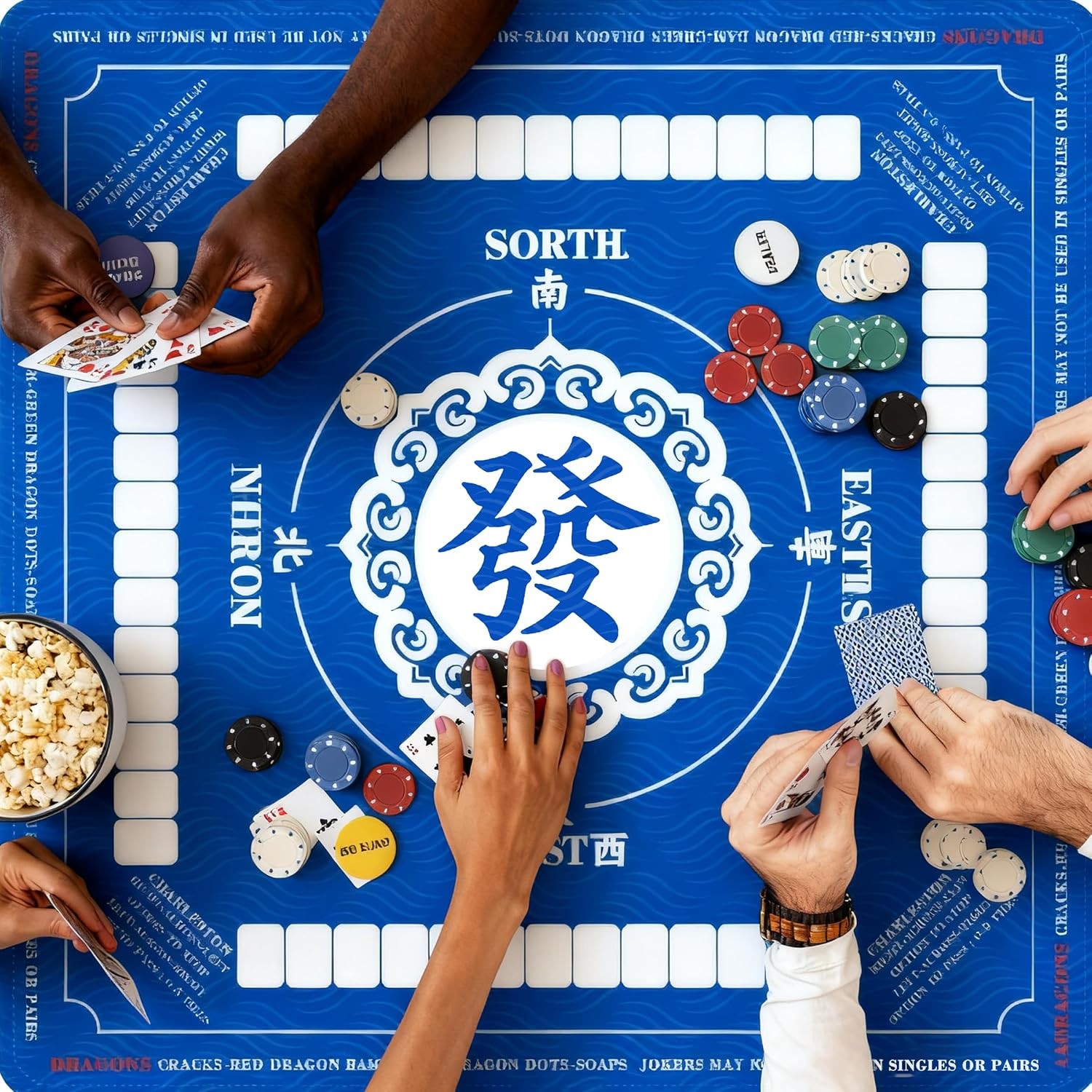 Large Blue Anti Slip Noise Reduction Mahjong Table Mat 31.5×31.5 inches