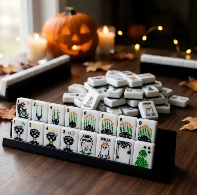 New high-end Black White Halloween American Mahjong Tiles set,160 tiles