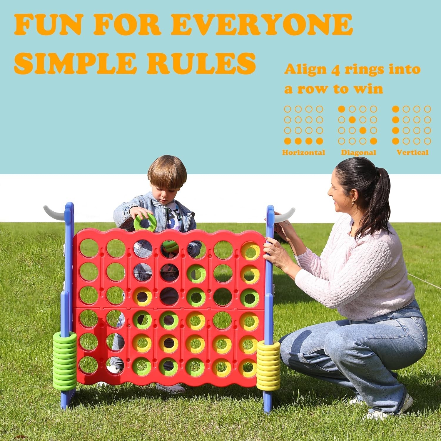 Durable 2-in-1 Giant 4 Connect Game and Ring Toss – Indoor & Outdoor Fun