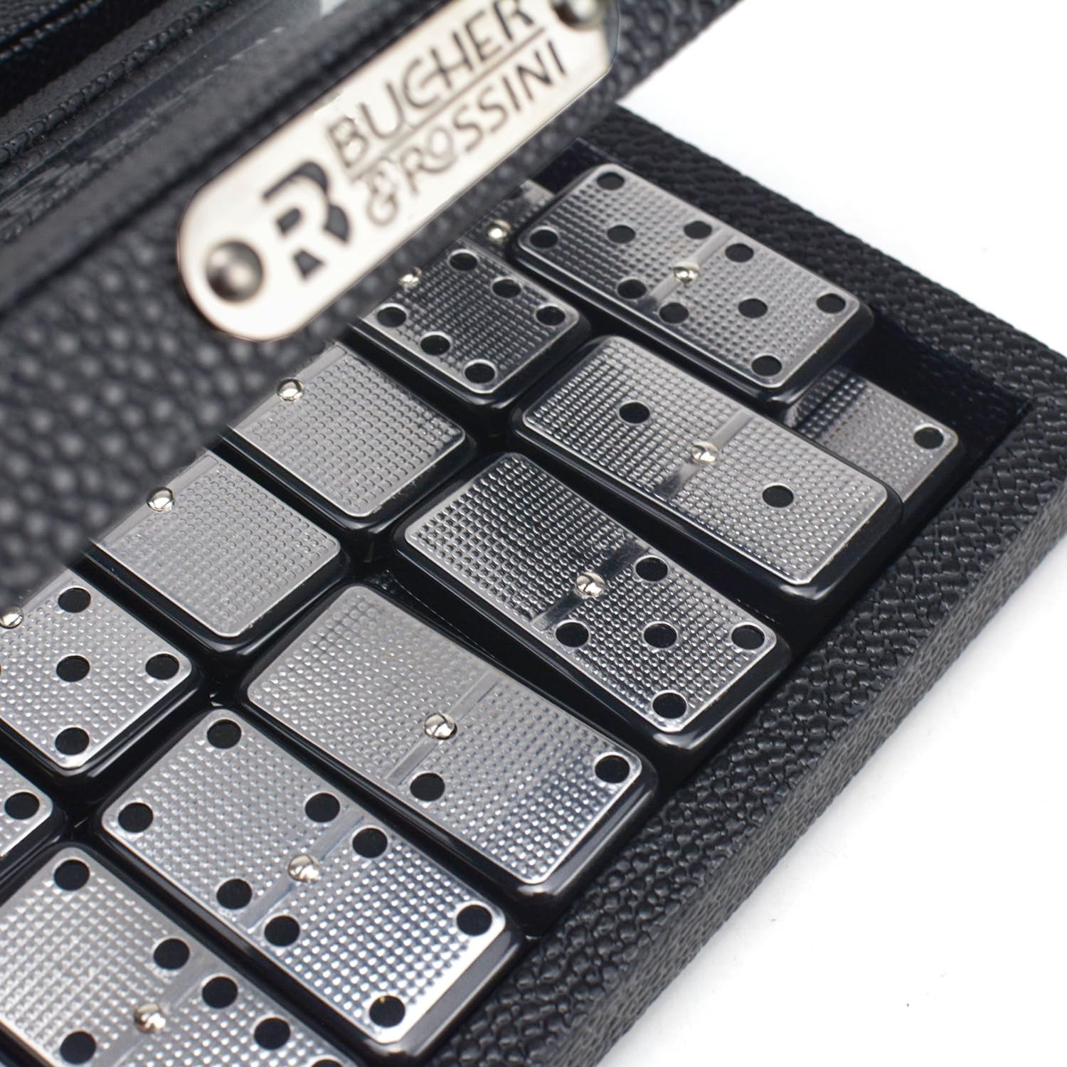 Silver Metal Surface Double 6 Dominoes Classic Black Domino Game Set