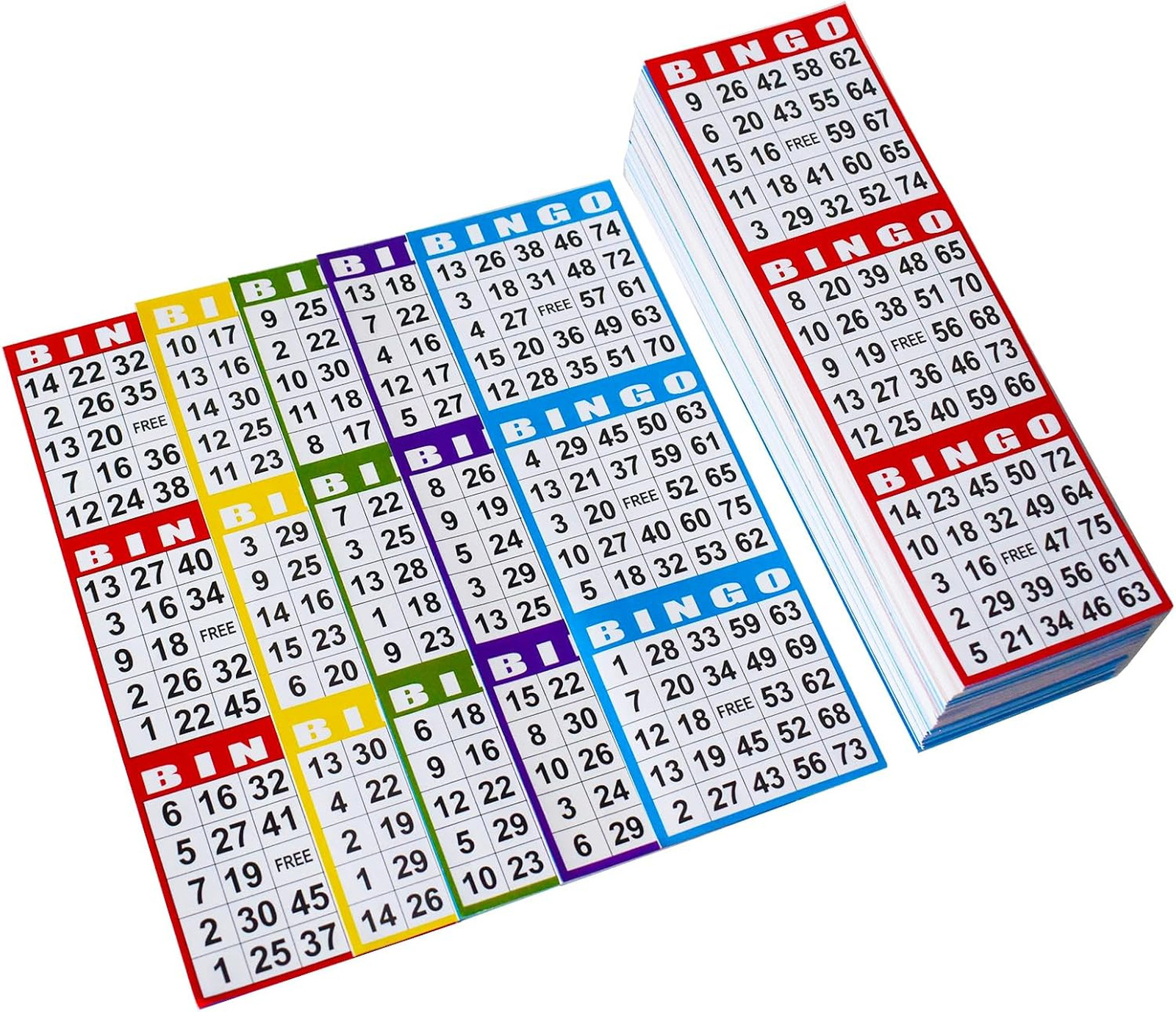 Bingo Paper Game Cards 4×12 Inch Set of 100 Books 5 Colors for Parties and