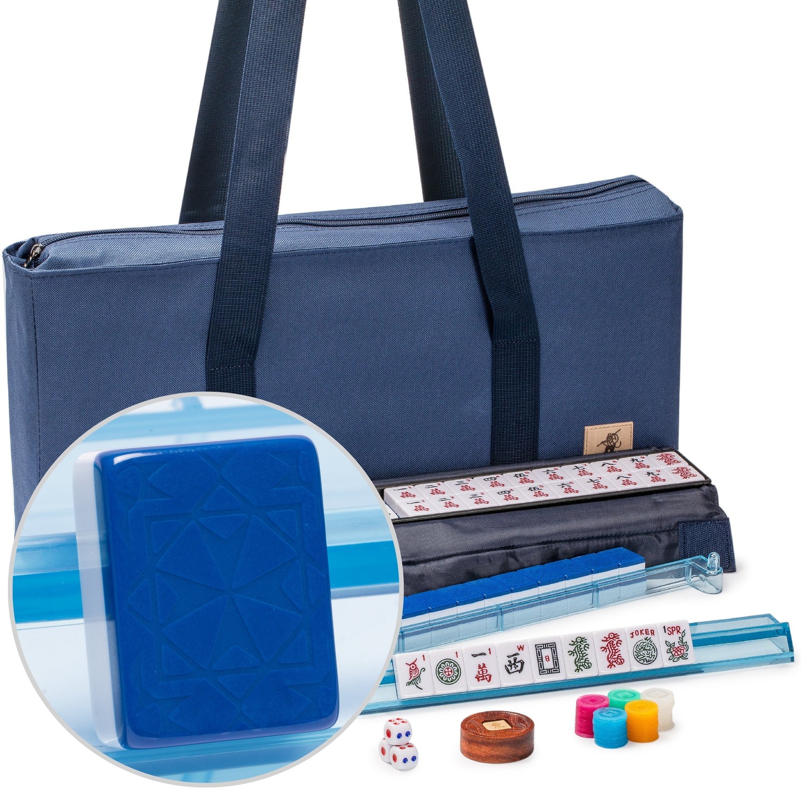 American Mahjong ”Santorini Blue” 166-Tile Soft Travel Case FX-AM004-A New