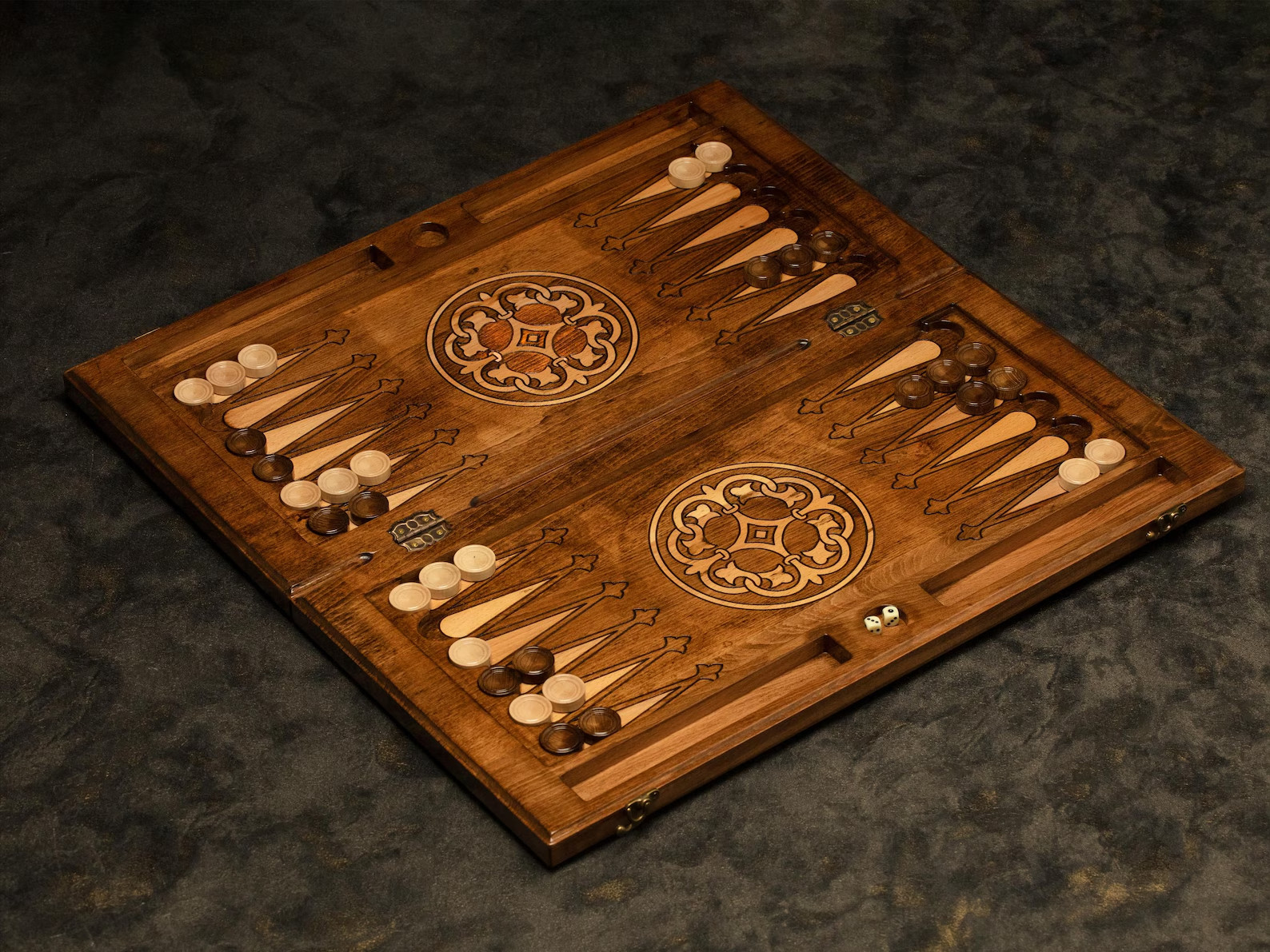 Luxury Backgammon Set 30cm Wooden Board Game with Playing Pieces, Dice Set & Car
