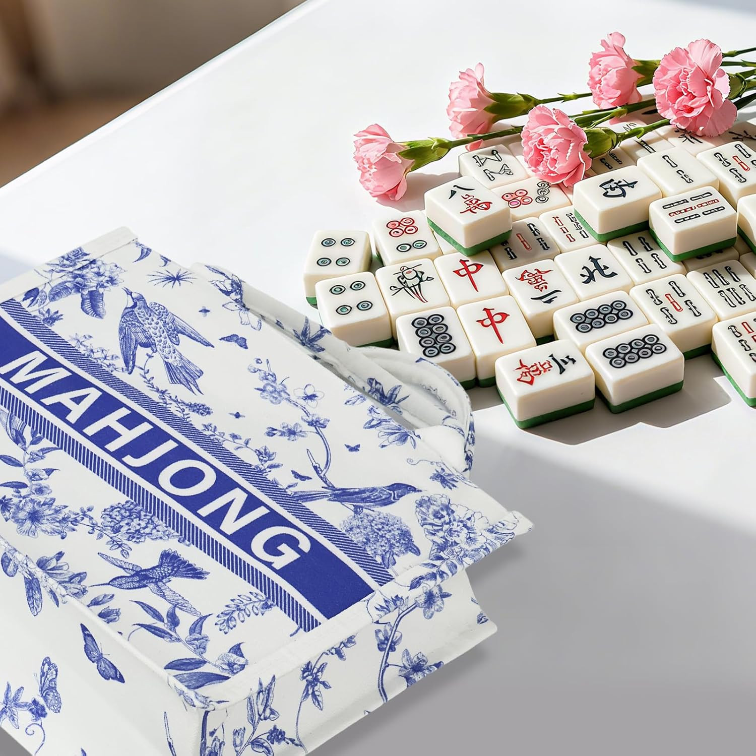 Blue mahjong bags for tiles，American Mahjong Tiles Bag- Durable mahjong carry…