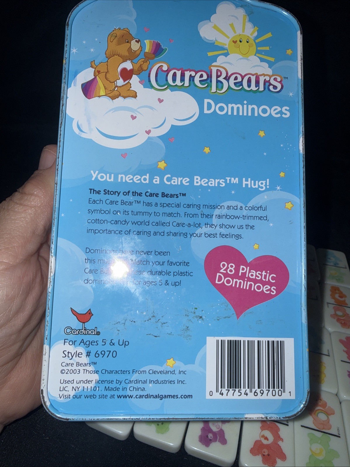 Care Bears Domino Game In Collectible Tin Box 27 Piece Colorful Dominoes 2003