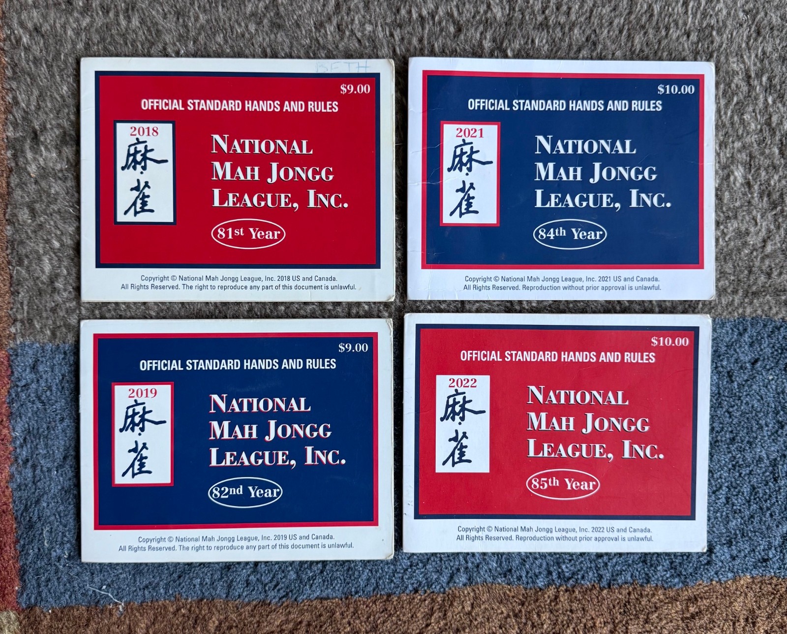 7 National Mah Jongg League NMJL Standard Hands And Rules Cards 2016 – 2022
