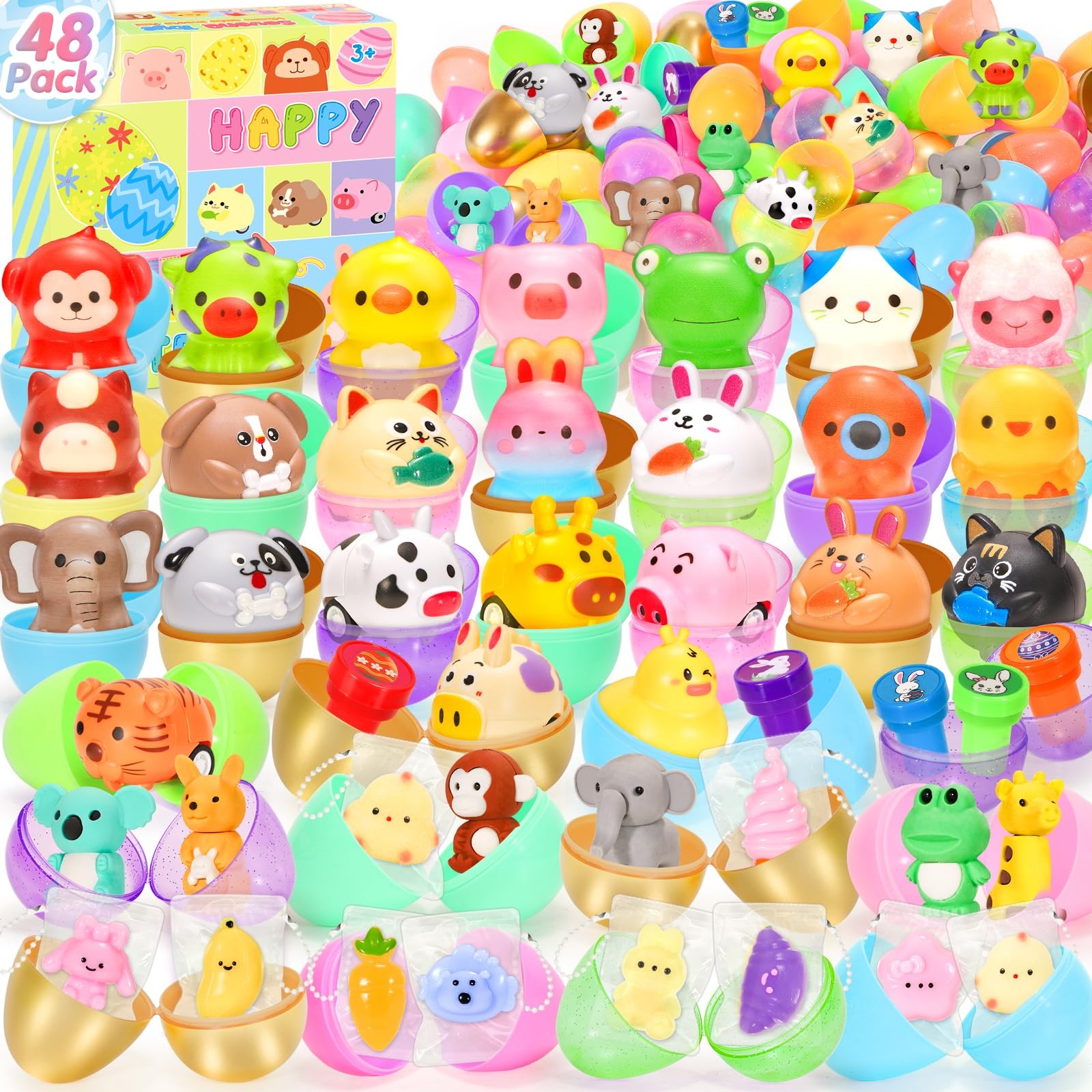 Easter Eggs 48Pcs Prefilled Toys Cars Squishy Erasers Stamps Kids SQ-JDC48 Hunt