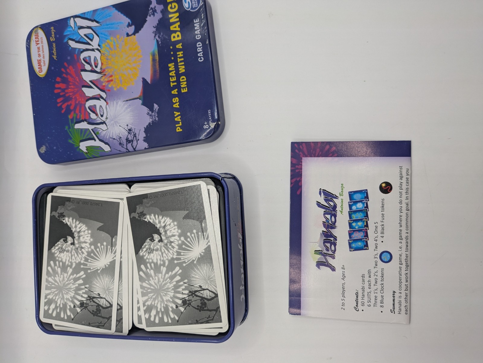 Hanabi Strategy Card Game Travel Tin Case Spin Master COMPLETE! USED!