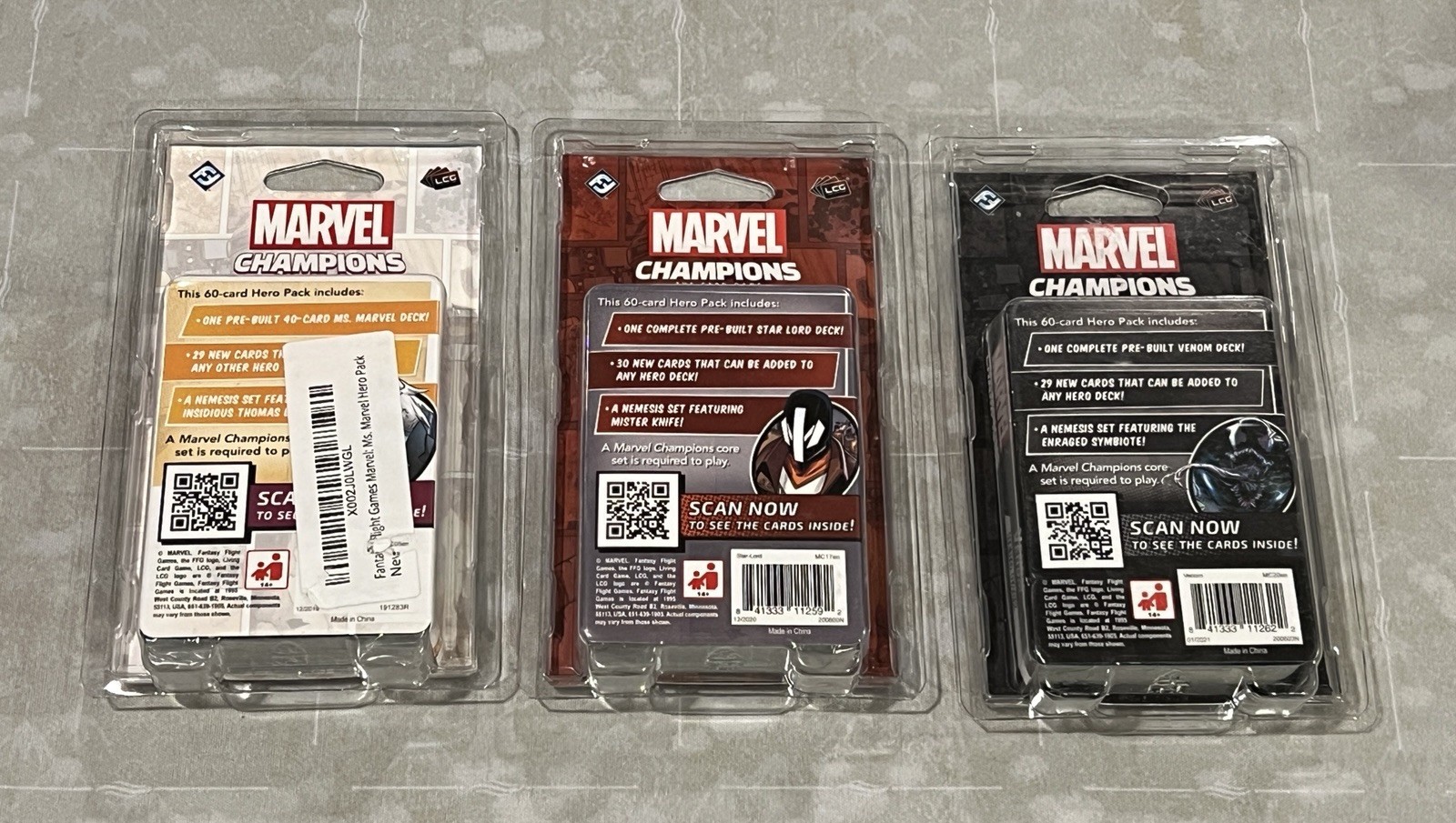 Marvel Champions LCG – Hero Decks Ms Marvel, Valkyrie, Star Lord NIS + Venom