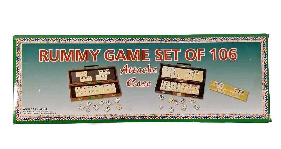Deluxe Rummy Game Set Of 106 w/Wooden Racks in Attache Case CHH Games – NEW!